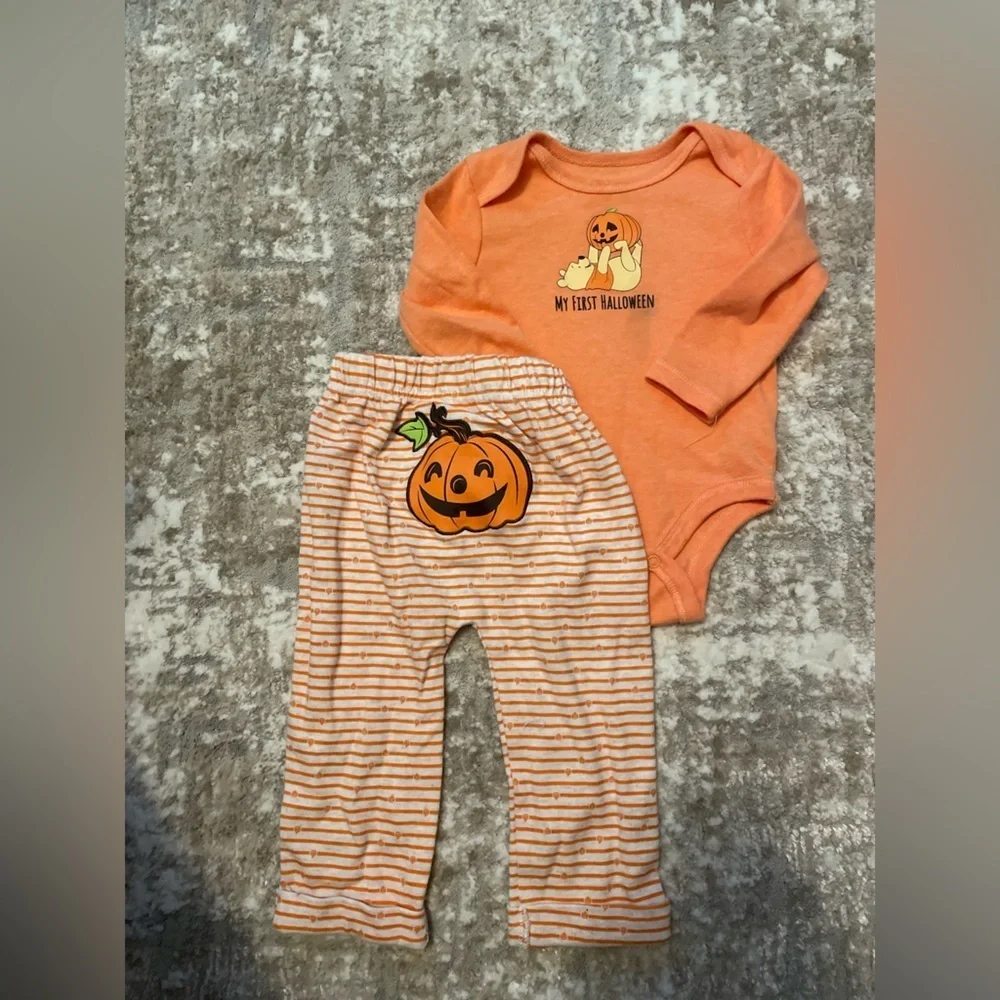 Disney Baby Bright Orange My First Halloween Pooh Matching set size 6/9M